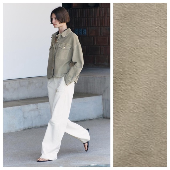 NWT. Zara ZW Collection Khaki Cotton Pocket Overshirt. Size S. - Picture 4 of 13